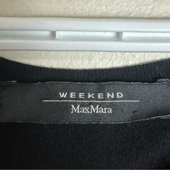 Max Mara Navy Blue Long Sleeve Top Size M Contrast White Cuffs Designer Knit - Picture 4 of 6